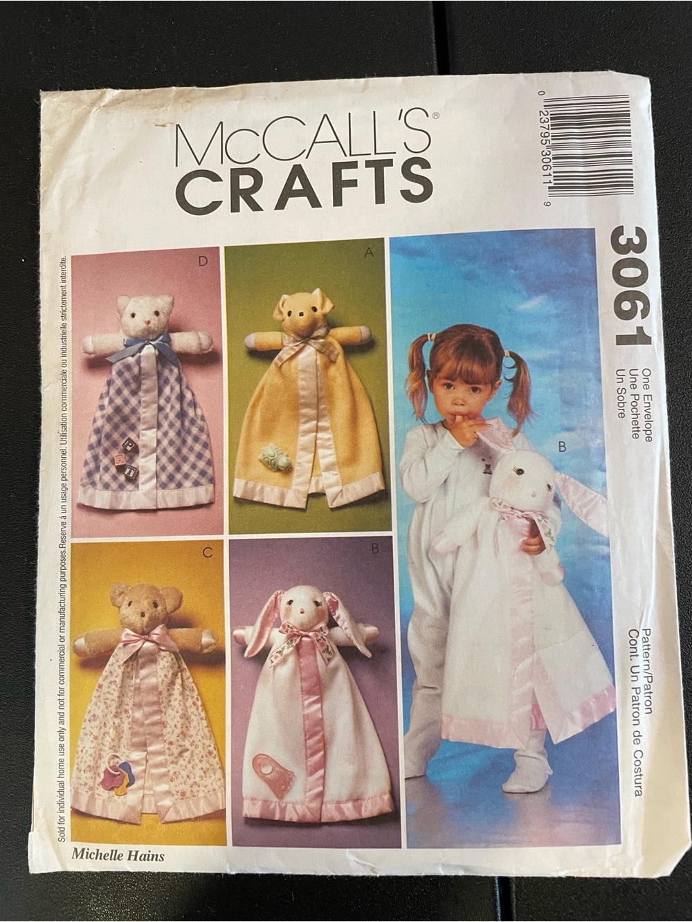 Vintage McCall’s 3061 Blanket Buddies Pattern for a bear or rabbit.